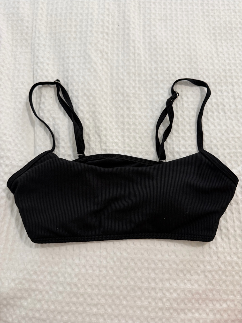 Black Ribbed Bikini Top with Adjustable Straps